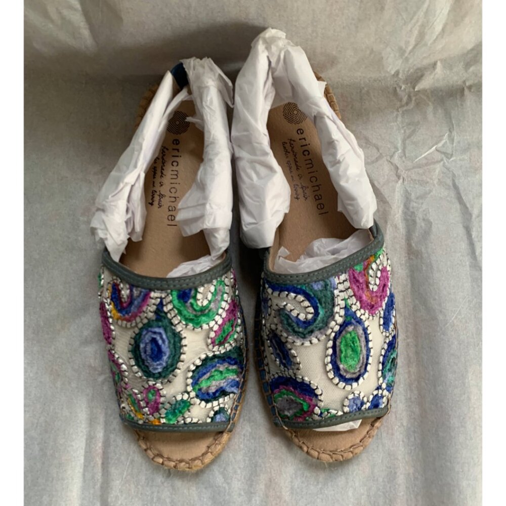 NWOB ERIC MICHAEL Women's Betty Embellished Espadrille Sandals Sz 5.5/36 - Picture 2 of 6